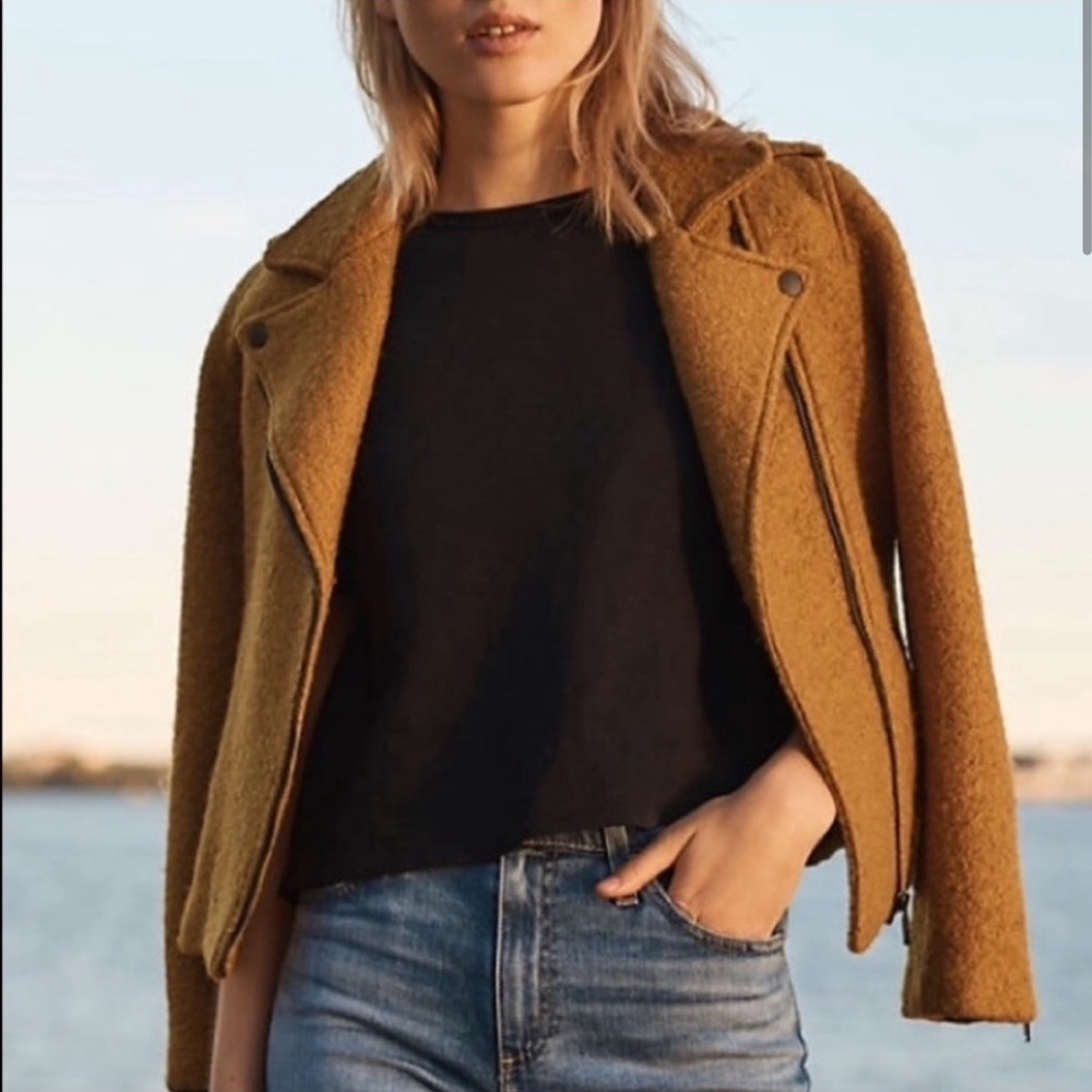 Anthropologie bouclé mustard moto jacket